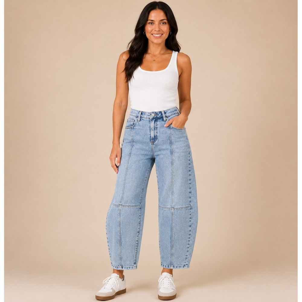 Banana Republic High Rise Barrel Jeans Womens 28/6 Light Wash Panel Seam Denim